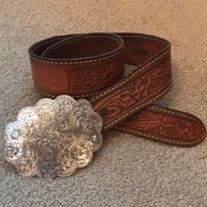 Textan Leather Belt Sterling Silver Plate 30